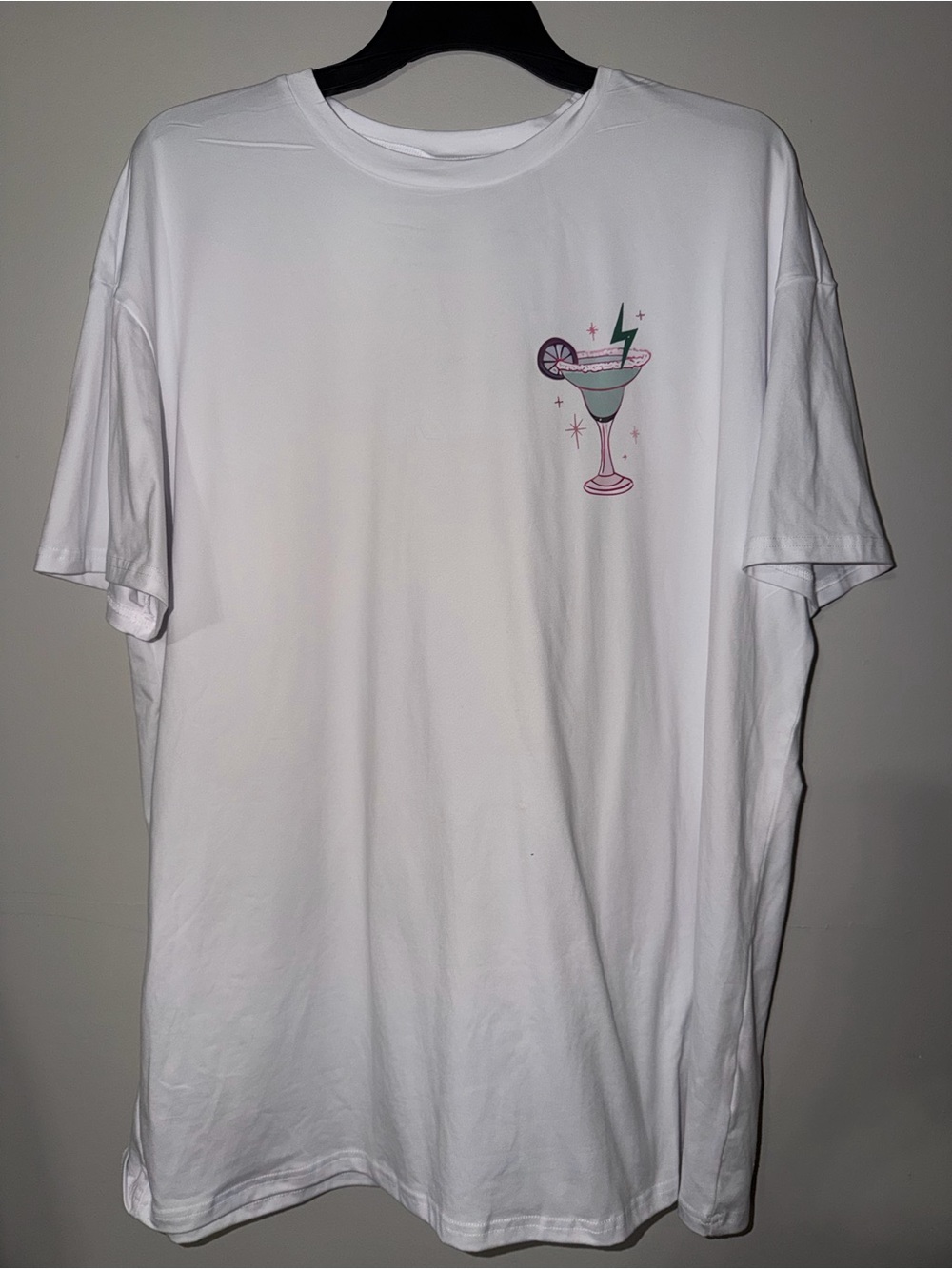 SHEIN White Graphic Cocktail Tee with Pink & Green Accents